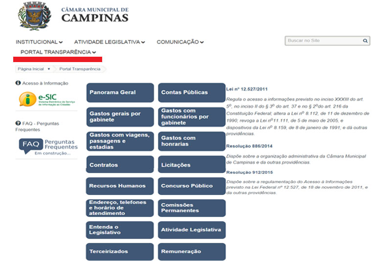Entre as mais transparentes do Estado, Câmara de Campinas aperfeiçoa Portal da Transparência para atender plenamente à Lei de Acesso à Informação