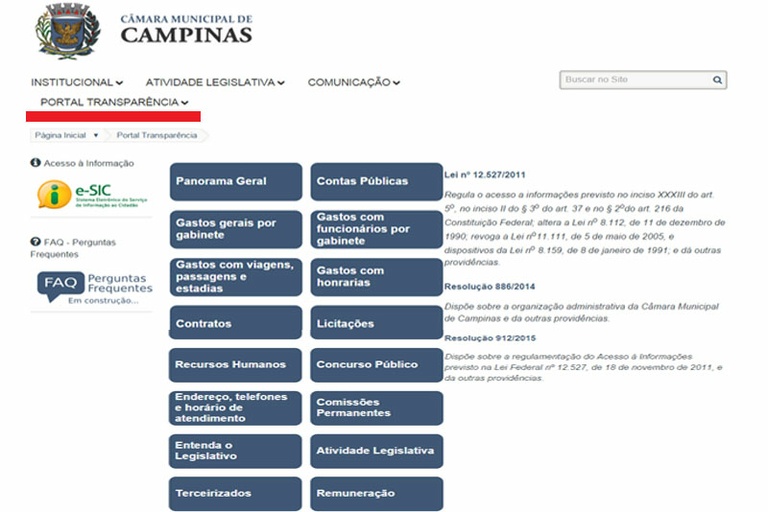 Entre as mais transparentes do Estado, Câmara de Campinas aperfeiçoa Portal da Transparência para atender plenamente à Lei de Acesso à Informação