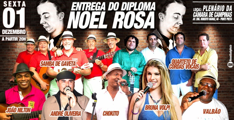 Câmara entrega nesta sexta-feira (01) Diploma Noel Rosa a sambistas de Campinas