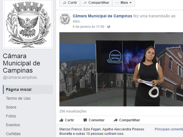 Transmissões ao vivo da TV Câmara – inclusive das sessões ordinárias – também serão exibidas em tempo real na fanpage do Legislativo