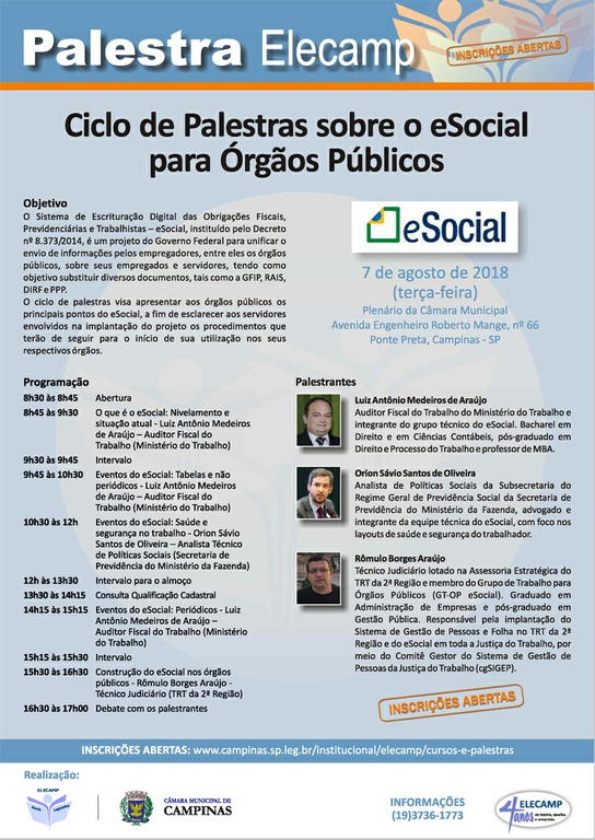 Câmara abriga nesta terça-feira (07/08) palestra sobre eSocial