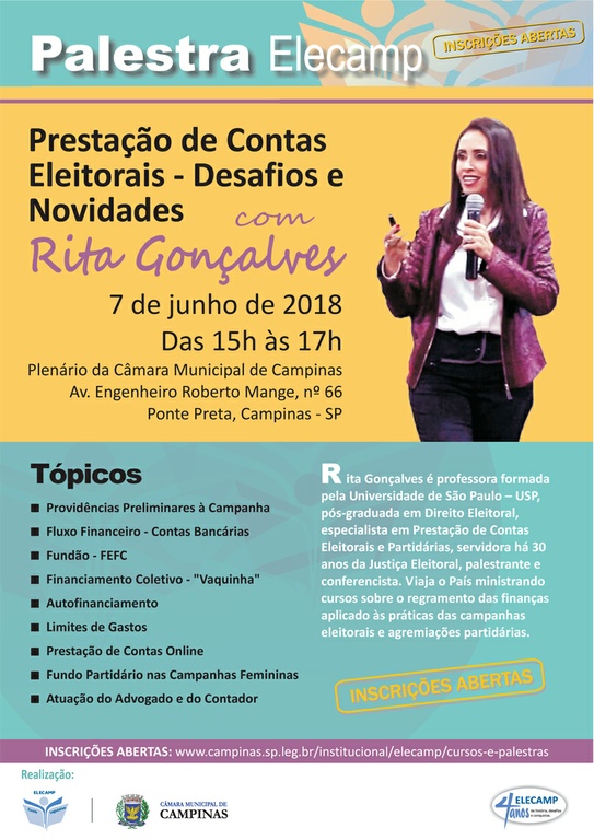 Elecamp promove na quinta-feira (07/06) palestra sobre “Prestação de Contas Eleitorais – Desafios e Novidades”