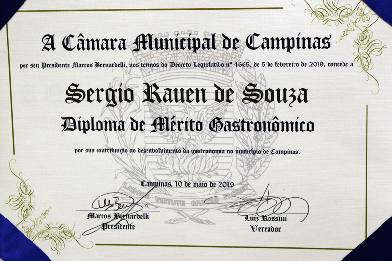 Pela primeira vez, Câmara entrega Diploma de Mérito Gastronômico