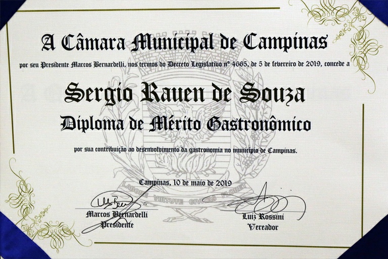 Pela primeira vez, Câmara entrega Diploma de Mérito Gastronômico