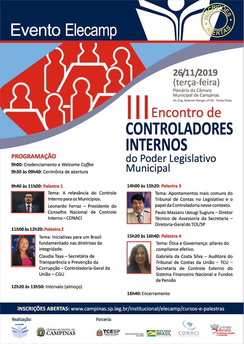 Elecamp promove o III Terceiro Encontro de Controladores Internos do Poder Legislativo Municipal
