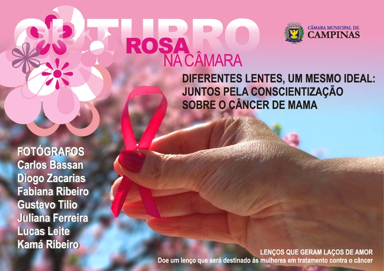 Exposição de fotos e campanha de doação de lenços marcam oficialmente o Outubro Rosa na Câmara de Campinas