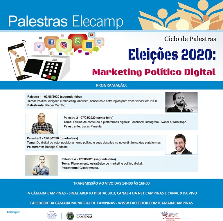 Elecamp promove ciclo de palestras online sobre marketing político digital no mês de agosto