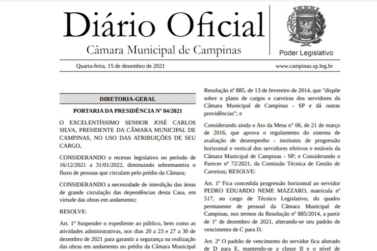 Em virtude de reformas, Câmara terá expediente suspenso a partir de 20 de dezembro; atividades serão retomadas em 3 de  janeiro de 2022