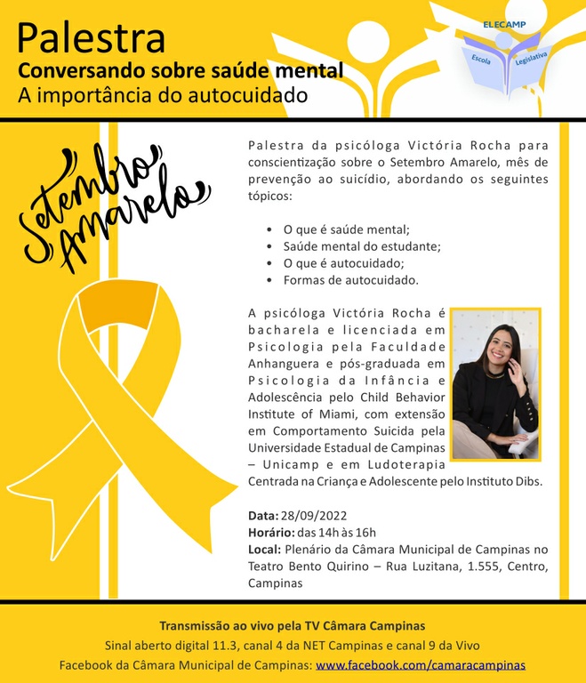 Elecamp promove palestra sobre saúde mental, em alusão ao Setembro Amarelo