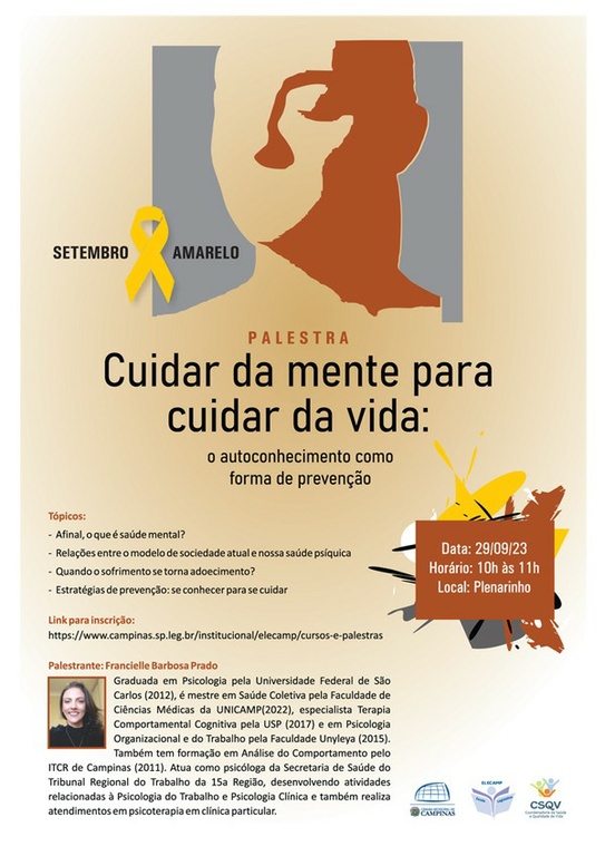 Setembro Amarelo: Câmara recebe especialista em saúde mental para debater a prevenção ao suicídio