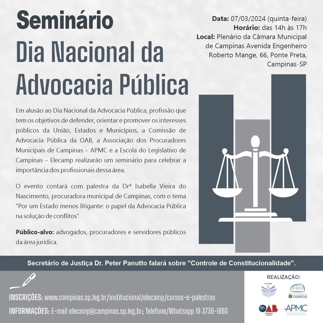 Elecamp e entidades jurídicas promovem seminário pelo Dia Nacional da Advocacia Pública