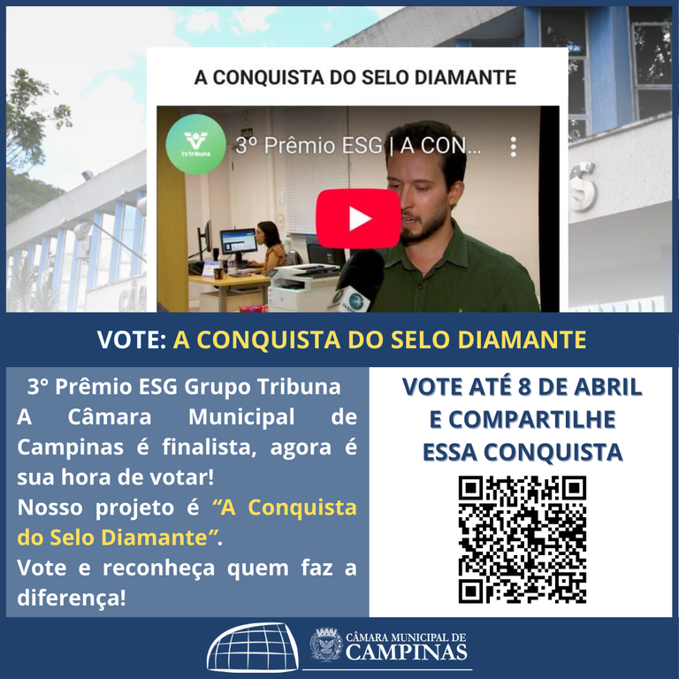 Câmara é finalista do Prêmio ESG do Grupo Tribuna com projeto que levou a Casa a receber o Selo Diamante por transparência na divulgação de informações públicas