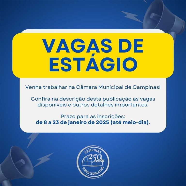 Câmara abre inscrições para dez vagas de estágio em diferentes setores do Legislativo; provas on line serão realizadas até 23 de janeiro