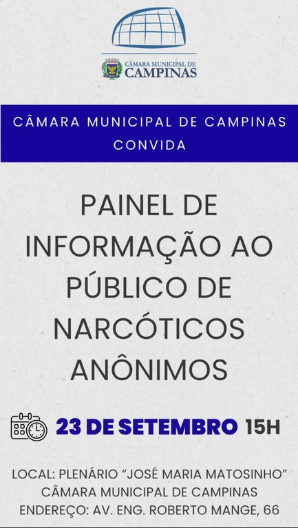 Câmara sedia painel de informação ao público sobre Narcóticos Anônimos