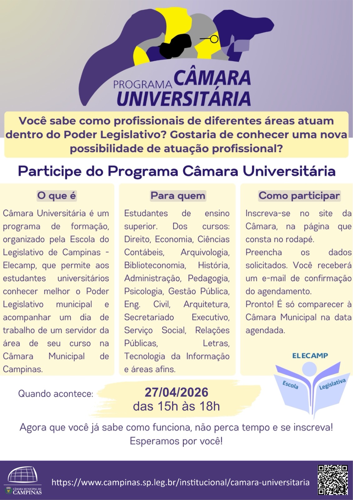 Inscrições para o Câmara Universitária vão até o dia 22; programa permite ao estudante conhecer o funcionamento dos departamentos da Casa 
