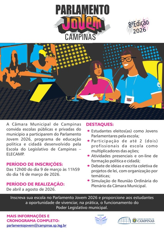 Câmara retoma mais uma edição do Parlamento Jovem; inscrições podem ser feitas a partir de março  