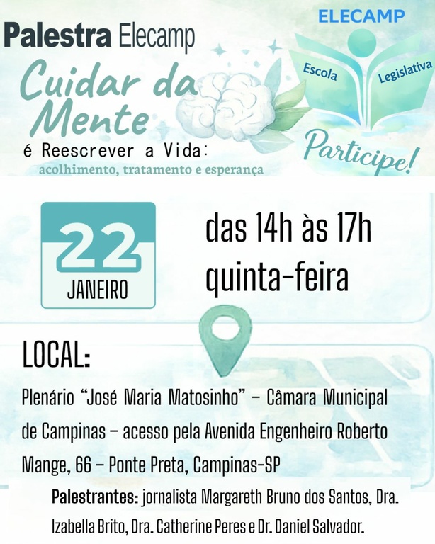 Câmara promove palestra sobre saúde mental em alusão ao Janeiro Branco