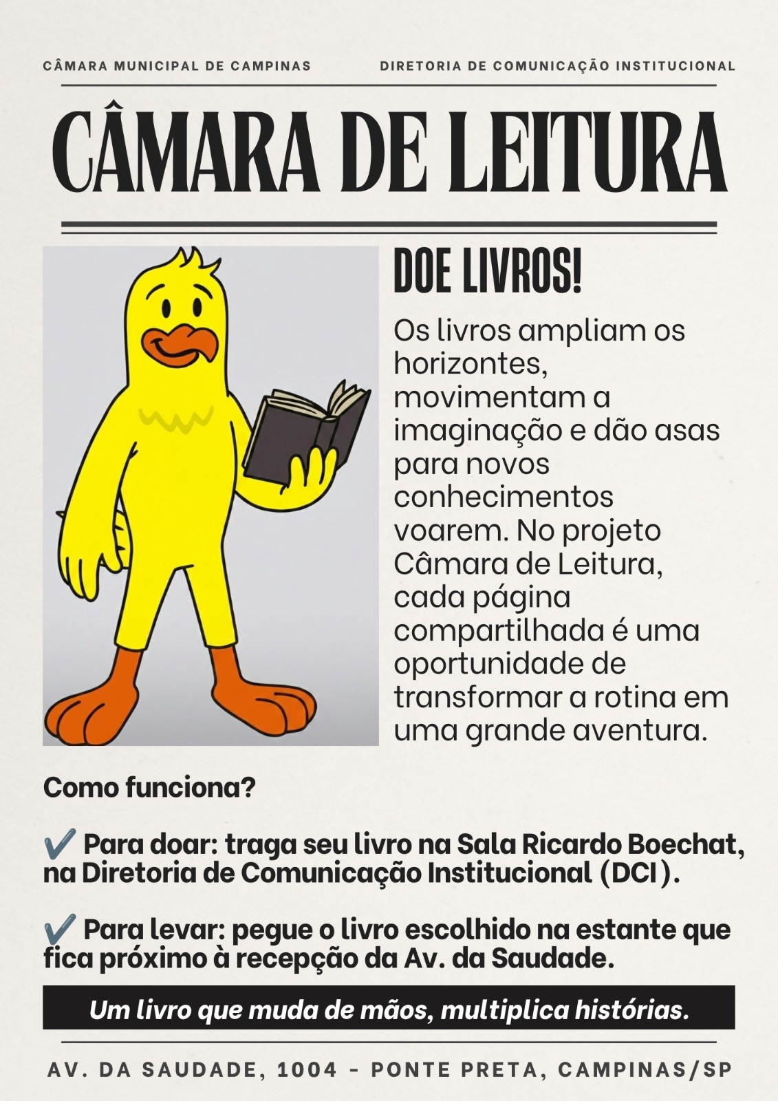 Câmara de Leitura disponibiliza livros gratuitamente para a população