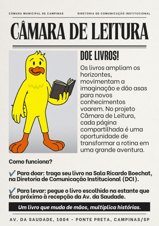 Câmara de Leitura disponibiliza livros gratuitamente para a população