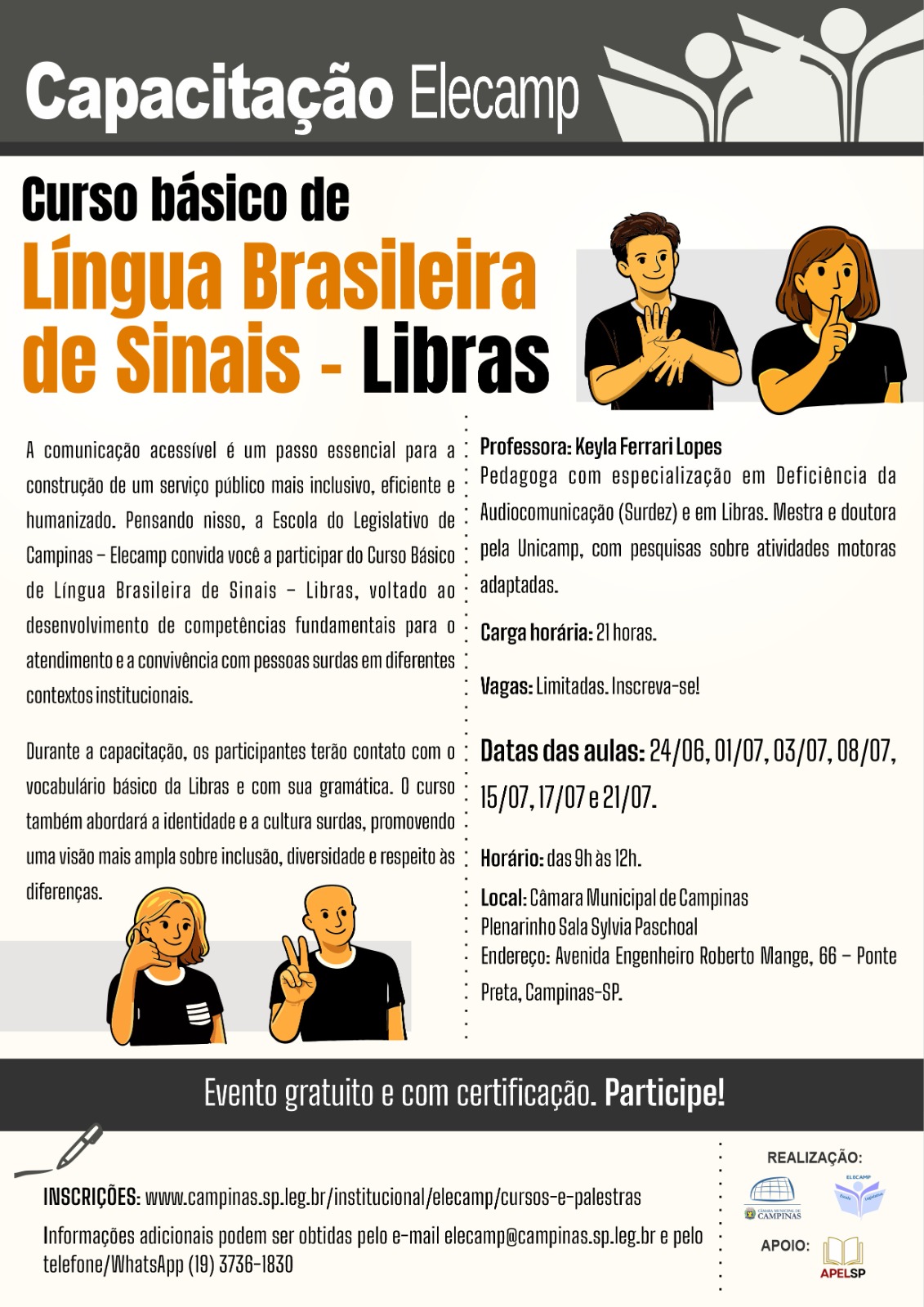 Câmara promove Curso Básico de Libras para incentivar a inclusão