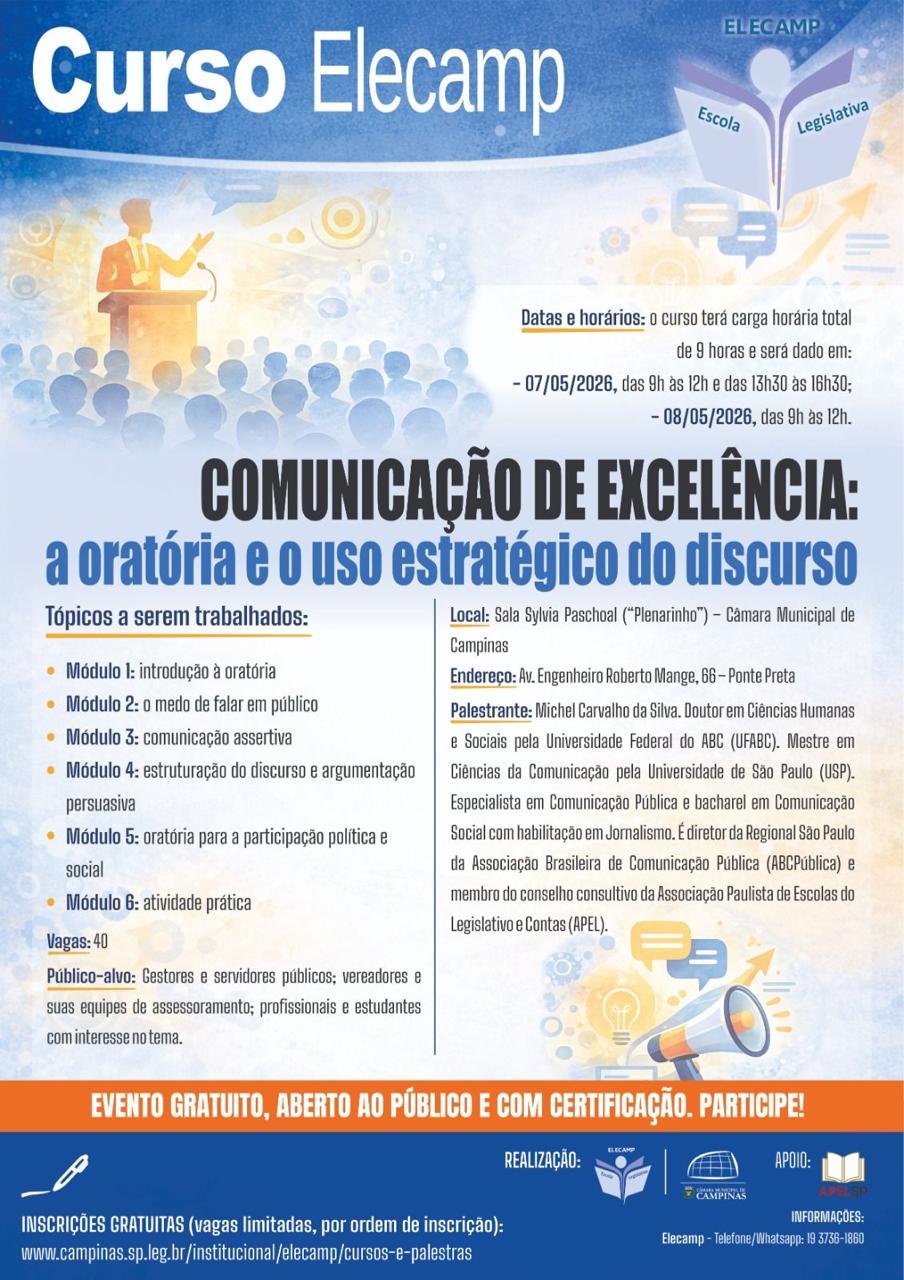 Câmara promove curso de comunicação com ênfase à oratória e ao uso estratégico do discurso