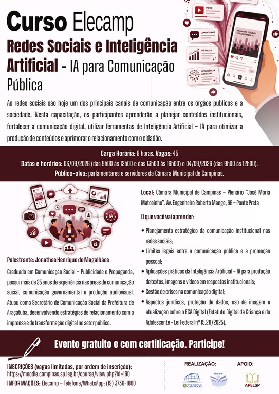03 e 04/09/2026 - Redes Sociais e Inteligência Artificial IA para Comunicação Pública