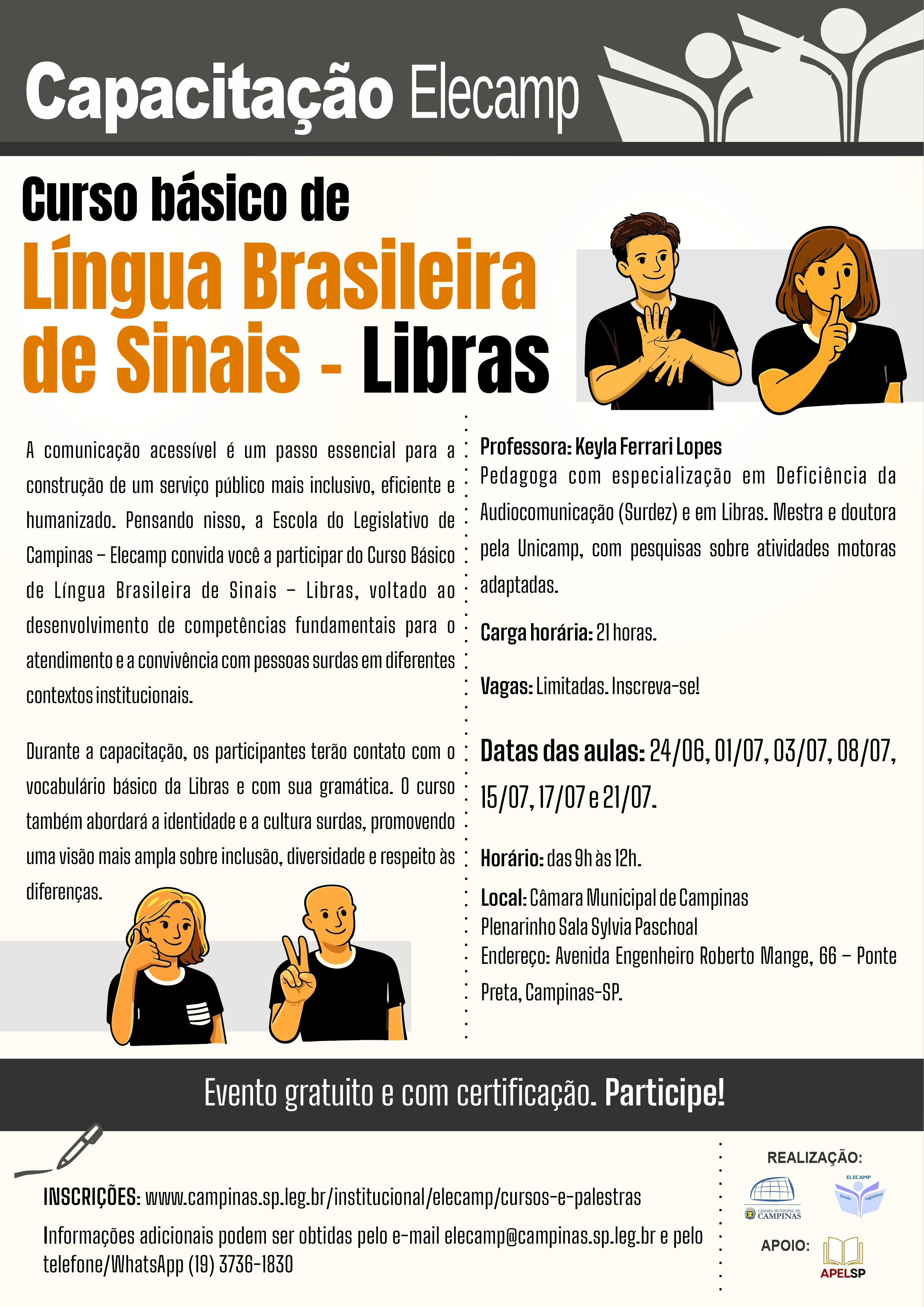 24/06 e 01, 03, 08, 15, 17 e 21/07 - Curso Básico de Língua Brasileira de Sinais - LIBRAS