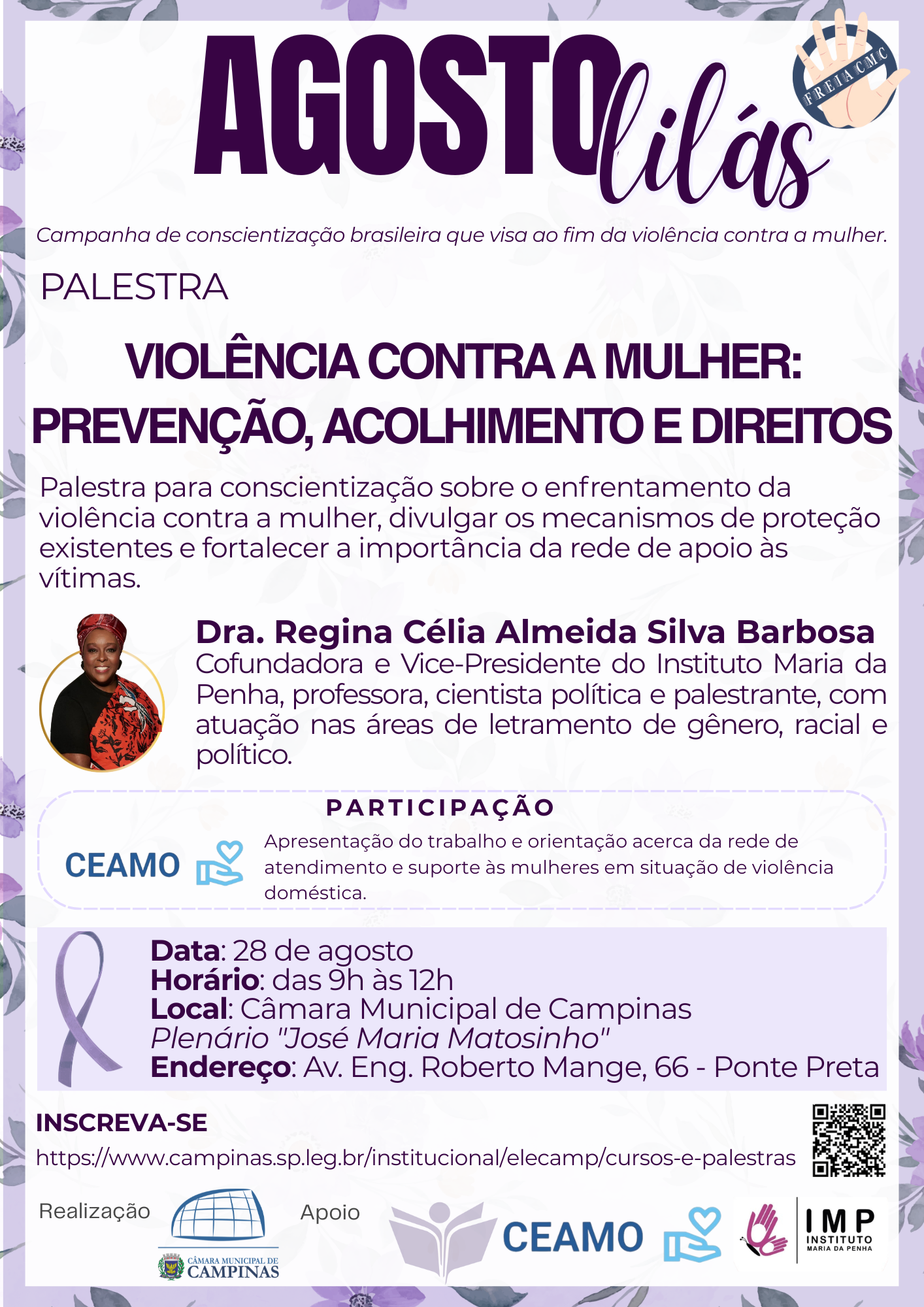 28/08/2026 - Agosto Lilás - Violência contra a Mulher - Prevenção, Acolhimento e Direitos