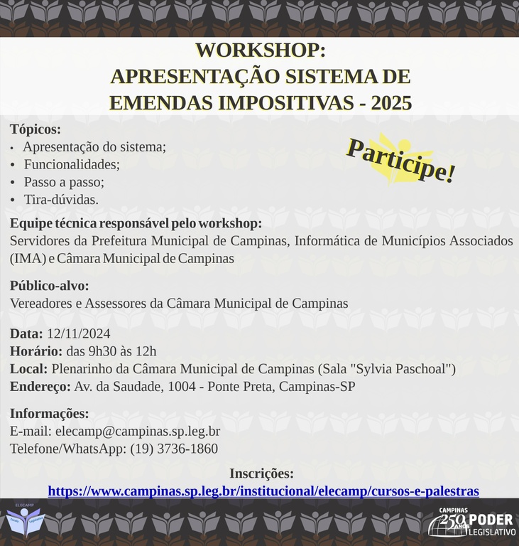 12/11 - Workshop "Apresentação do Sistema de Emendas Impositivas - 2025"