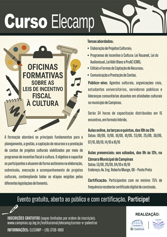9/09 a 16/10 - "Oficinas Formativas sobre as Leis de Incentivo Fiscal à Cultura"