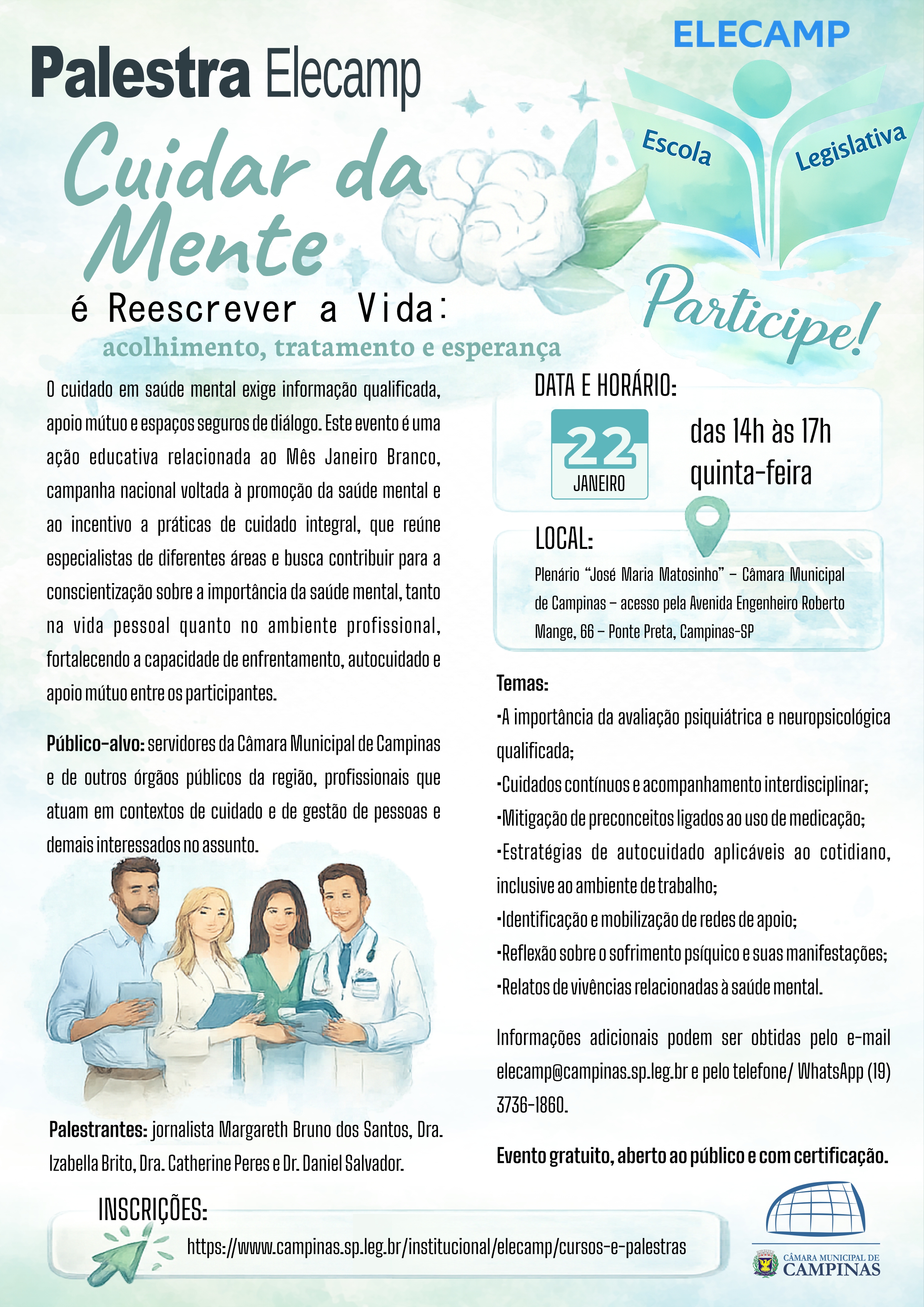 22/01 - Palestra "Cuidar da Mente é Reescrever a Vida: acolhimento, tratamento e esperança"