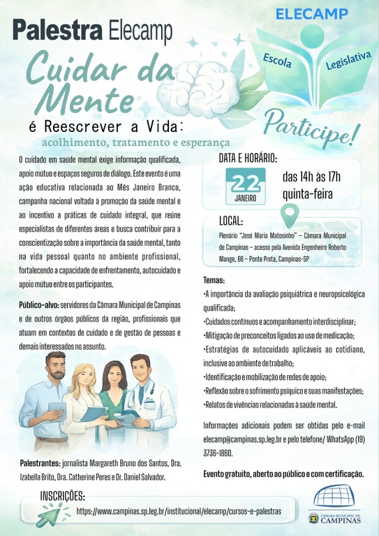 22/01 - Palestra "Cuidar da Mente é Reescrever a Vida: acolhimento, tratamento e esperança"